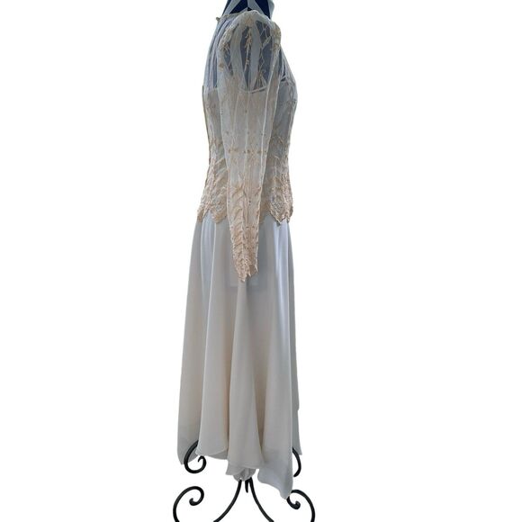 Vtg Cachet By Bari Protas Champagne Ivory Lace Maxi Dress 5 6 Victorian Wedding - Picture 7 of 15